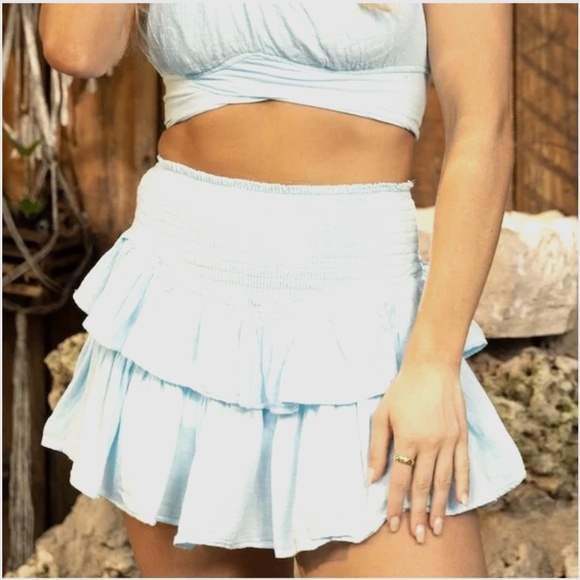 Blanco Blue Ruffle Mini Skort, Size: Large - Picture 1 of 5